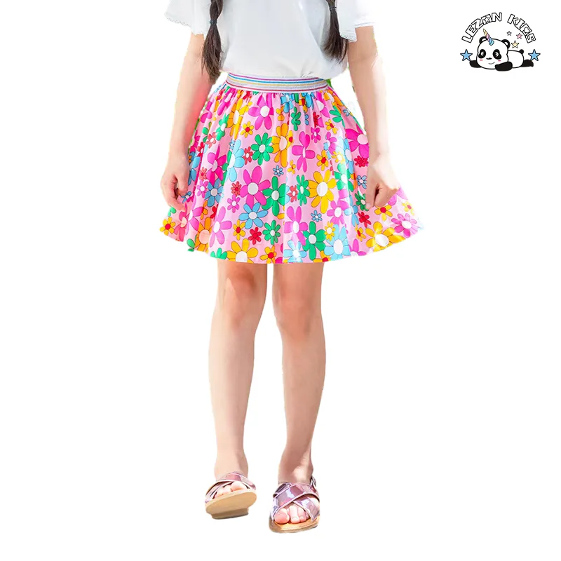 LEZONKIDS - Atacado de Novo Produto Saias Coloridas para Meninas com Flores Impressas para o Verão